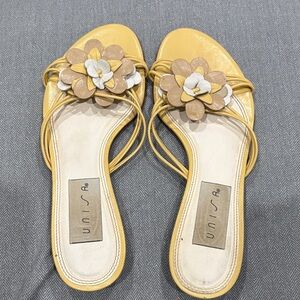 Unisa Yellow and Brown Floral Sandals